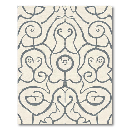 Cream Gray Abstract Scroll Swirl Rug