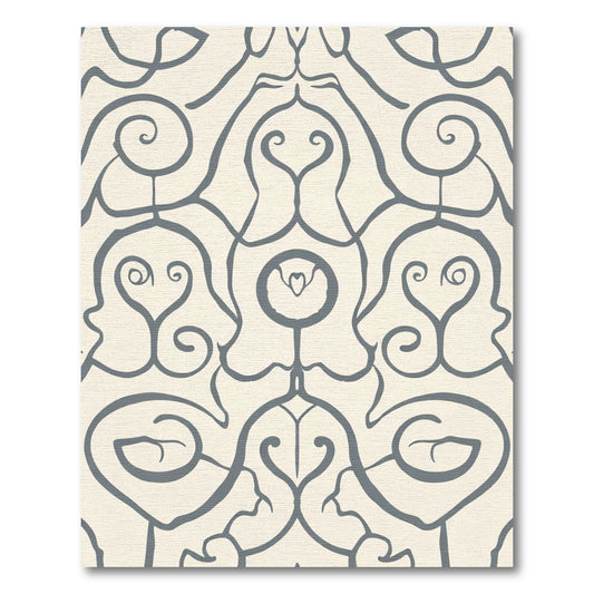 Cream Gray Abstract Scroll Swirl Rug