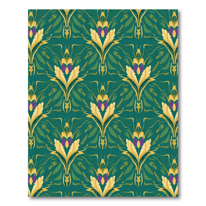 Emerald Teal Golden Floral Scroll Rug