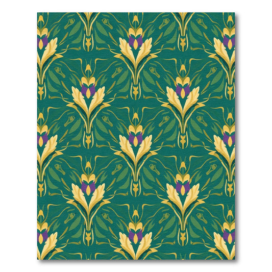 Emerald Teal Golden Floral Scroll Rug