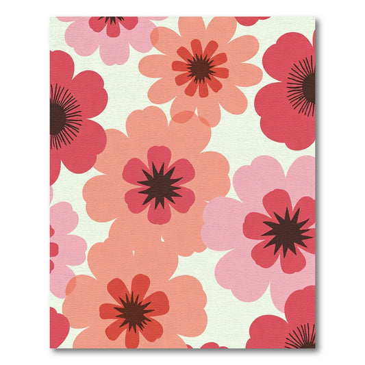Retro Pink Red Floral Burst Rug