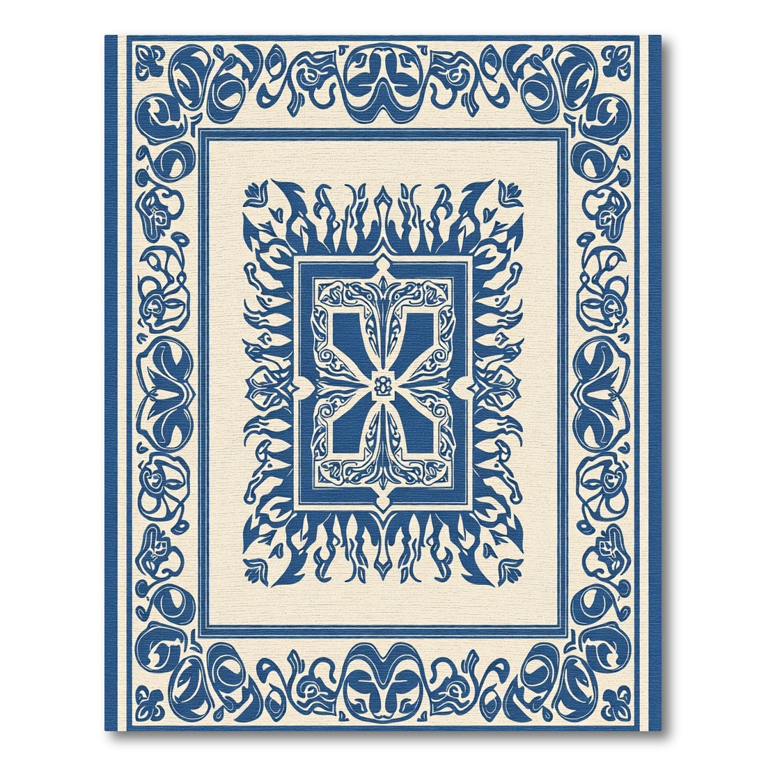 Classic Blue Floral Crest Medallion Rug