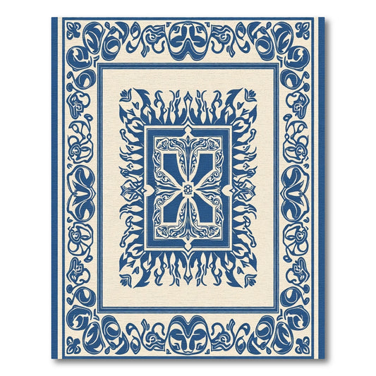Classic Blue Floral Crest Medallion Rug