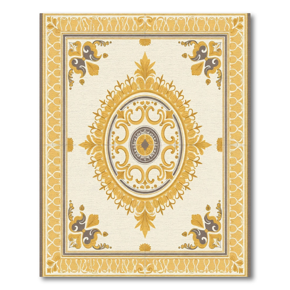 Golden Yellow Ivory Medallion Border Rug