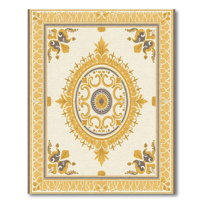 Golden Yellow Ivory Medallion Border Rug