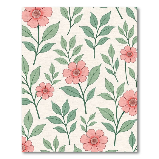 Coral Pink Floral Branch Pattern Rug