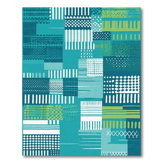 Teal Green White Geometric Collage Rug