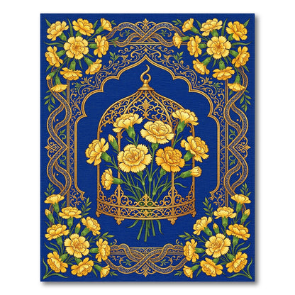 Golden Carnation Floral Cage Royal Blue Rug