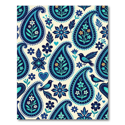 Blue Teal Paisley Floral Birds Rug
