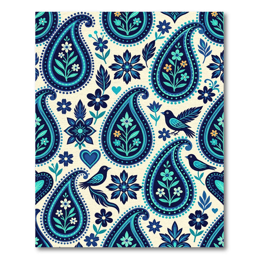 Blue Teal Paisley Floral Birds Rug