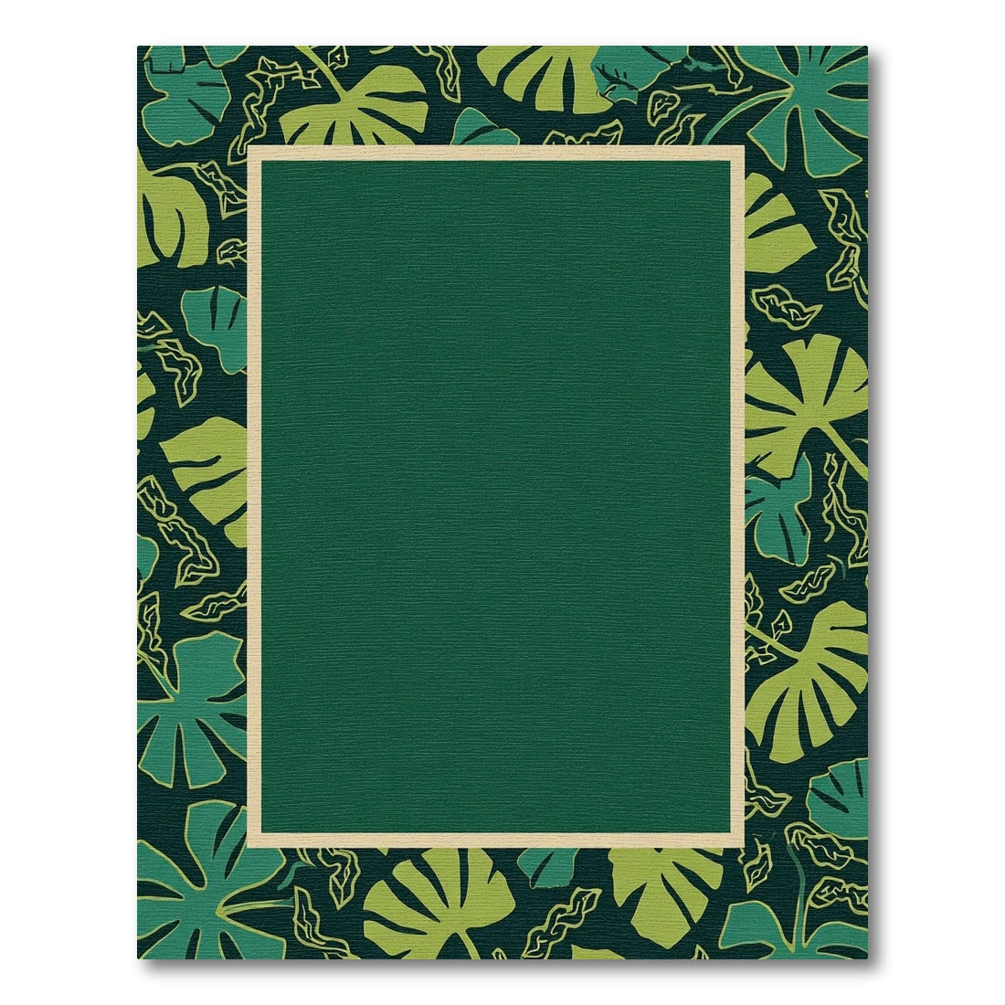 Emerald Green Tropical Leaf Frame Rug