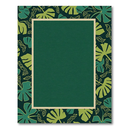 Emerald Green Tropical Leaf Frame Rug