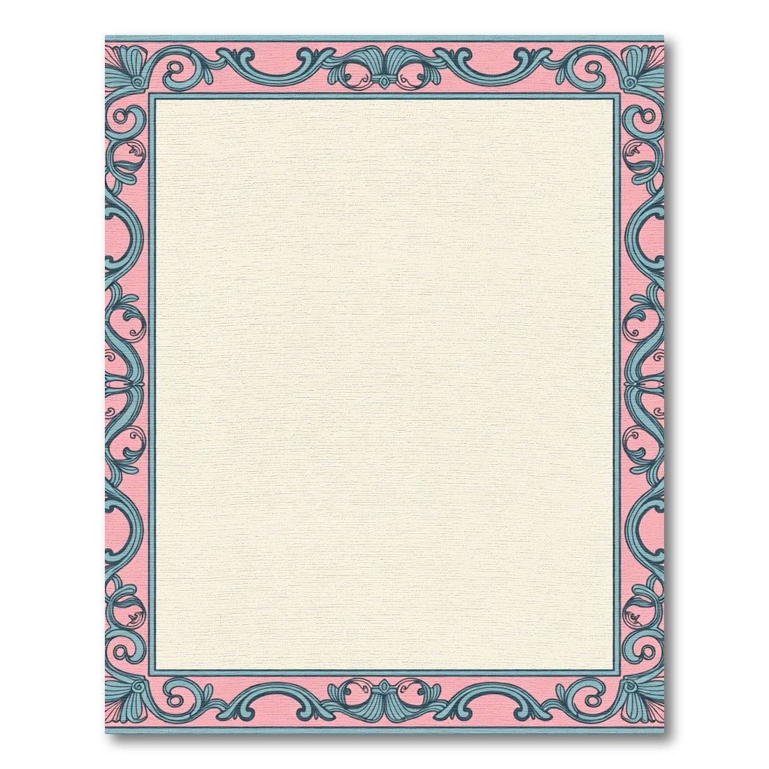 Pink Blue Floral Filigree Border Rug