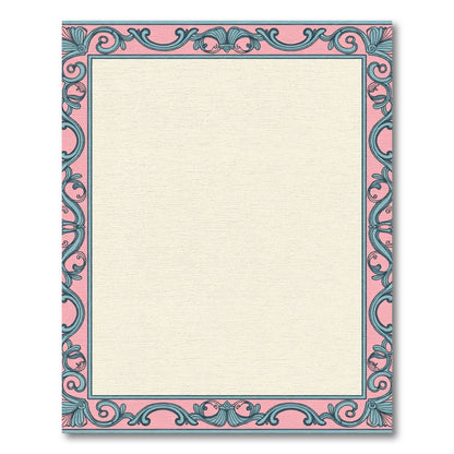 Pink Blue Floral Filigree Border Rug