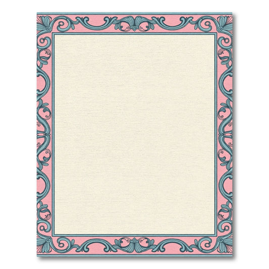 Pink Blue Floral Filigree Border Rug