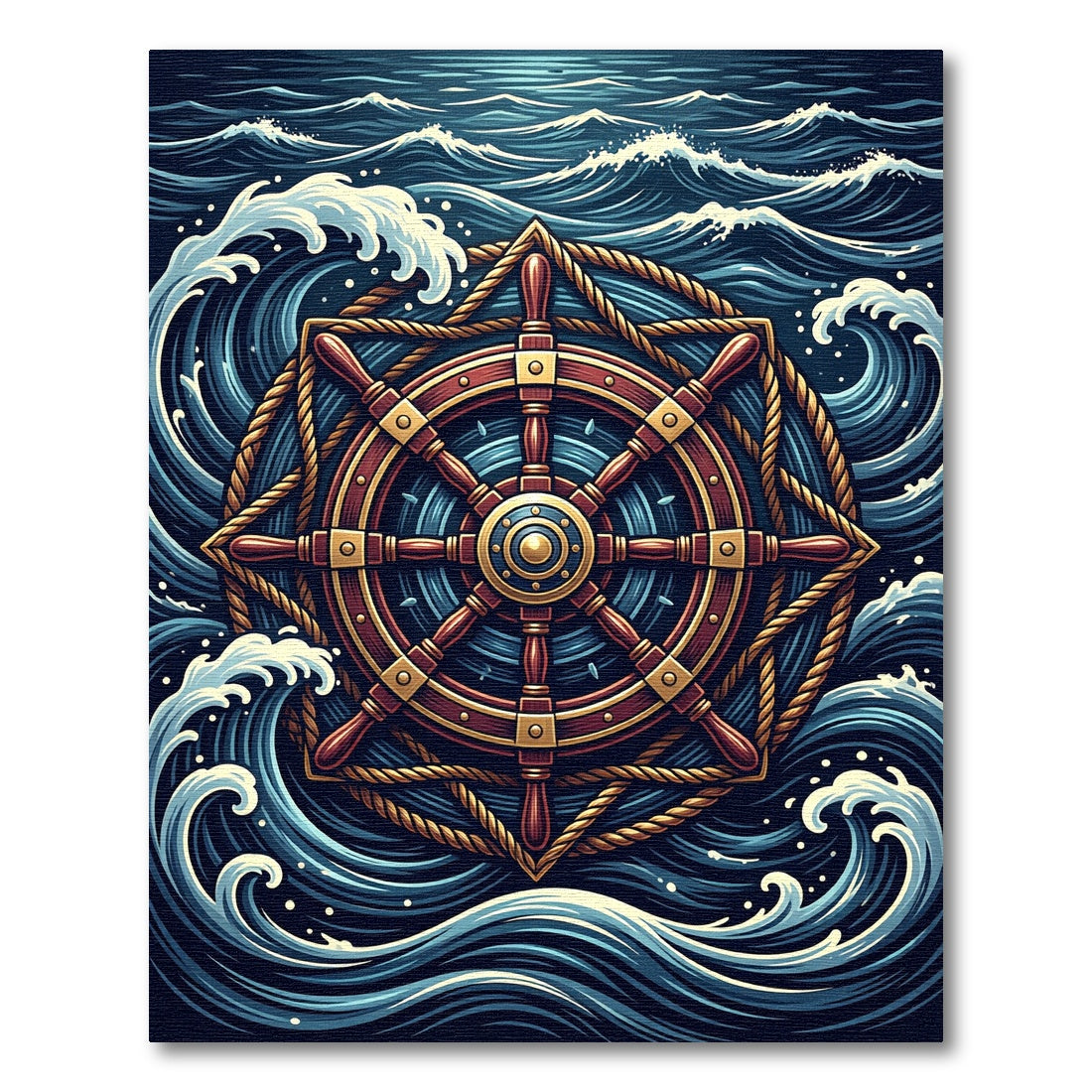 Nautical Ship Wheel Sea Wave Rug
