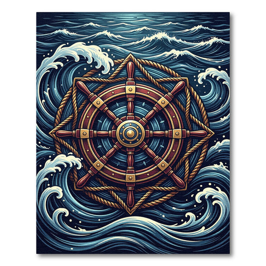 Nautical Ship Wheel Sea Wave Rug