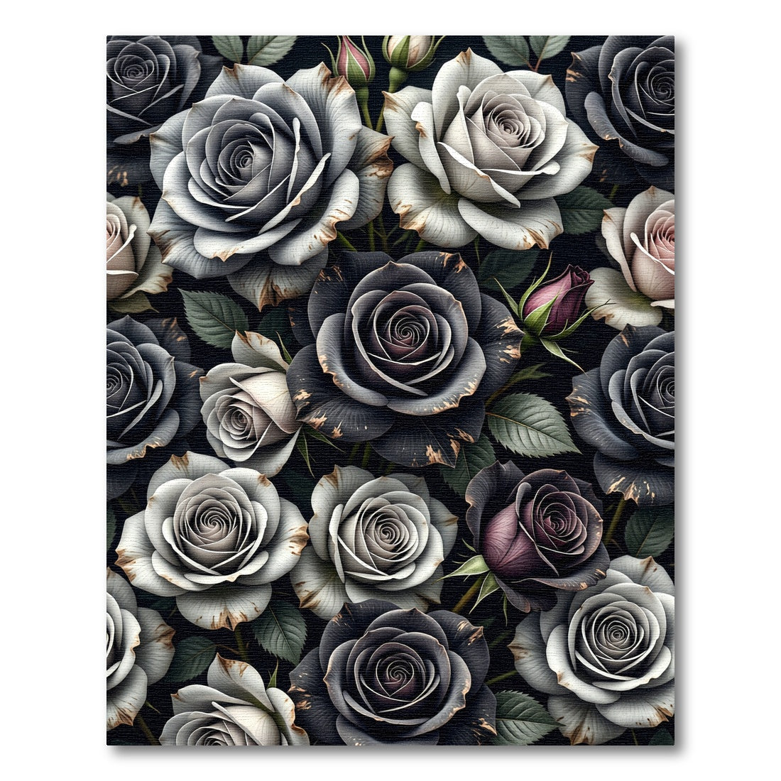 Smoky Gray Floral Rose Arrangement Rug