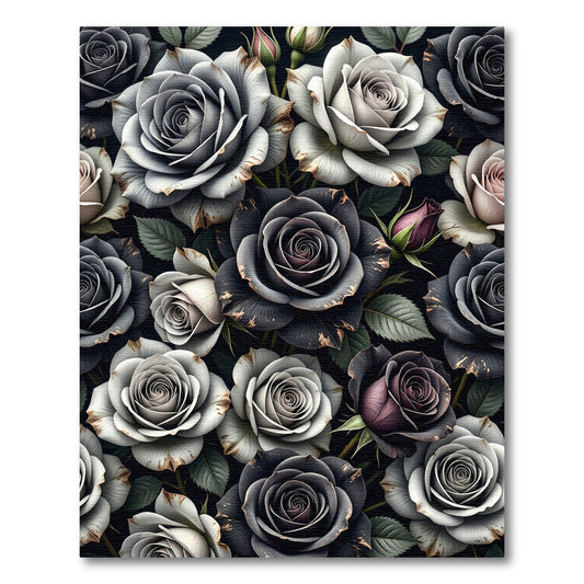 Smoky Gray Floral Rose Arrangement Rug