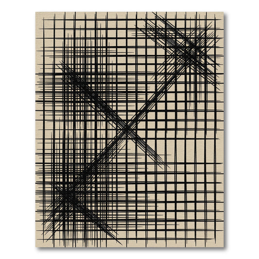 Modern Minimalist Black Grid Monochromatic Rug
