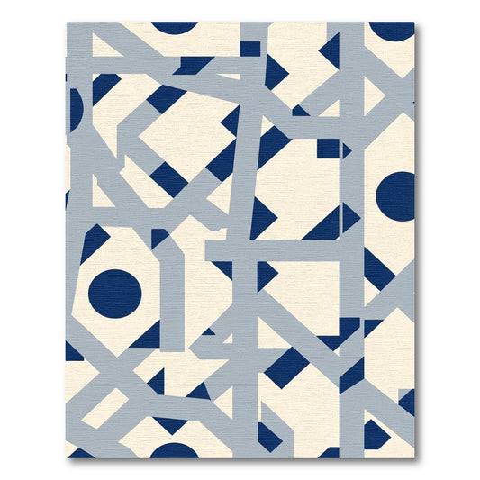 Cream Navy Geometric Interlocking Shapes Rug