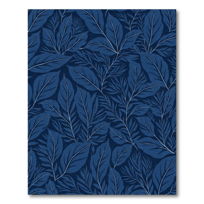 Deep Blue Leafy Botanical Composition Rug