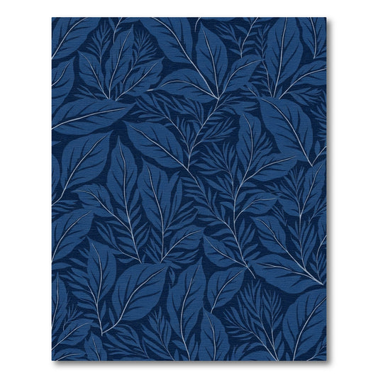 Deep Blue Leafy Botanical Composition Rug