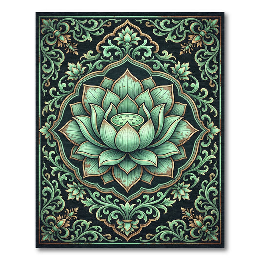 Elegant Mint Lotus Floral Medallion Rug
