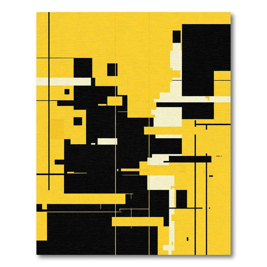 Bold Yellow Black Geometric Arrangement Rug