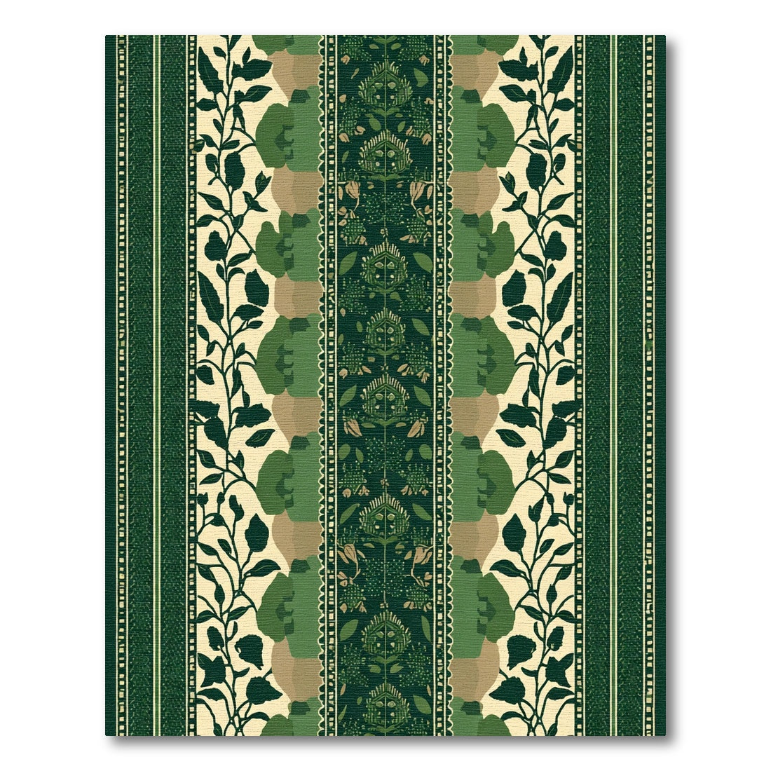 Emerald Green Botanical Stripe Medallion Rug