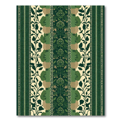 Emerald Green Botanical Stripe Medallion Rug
