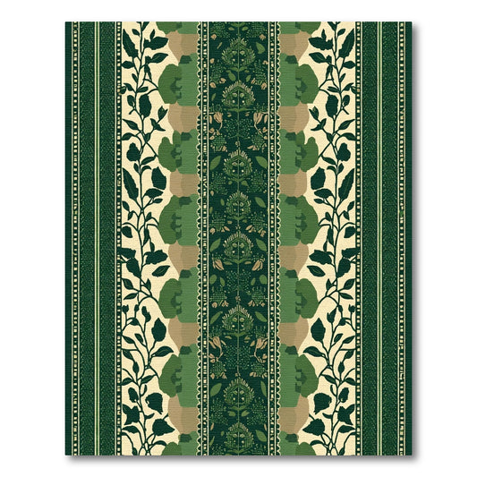 Emerald Green Botanical Stripe Medallion Rug