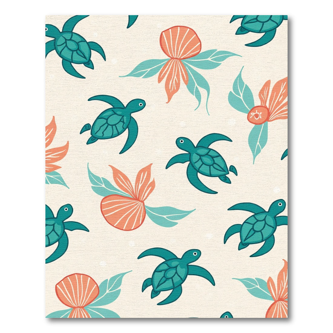 Teal Turtle Coral Flower Swirl Rug