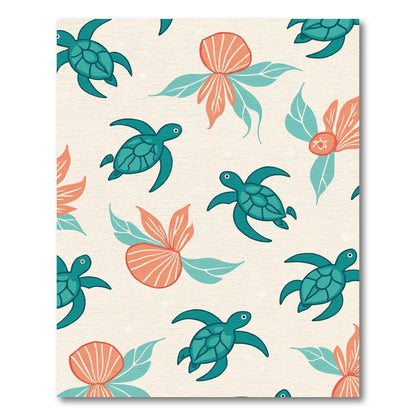 Teal Turtle Coral Flower Swirl Rug