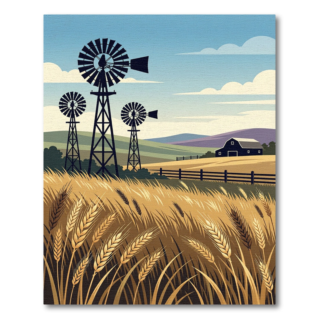 Golden Wheat Fields with Farm Windmills Rug