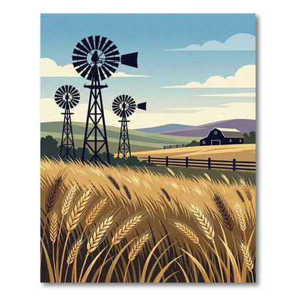 Golden Wheat Fields with Farm Windmills Rug