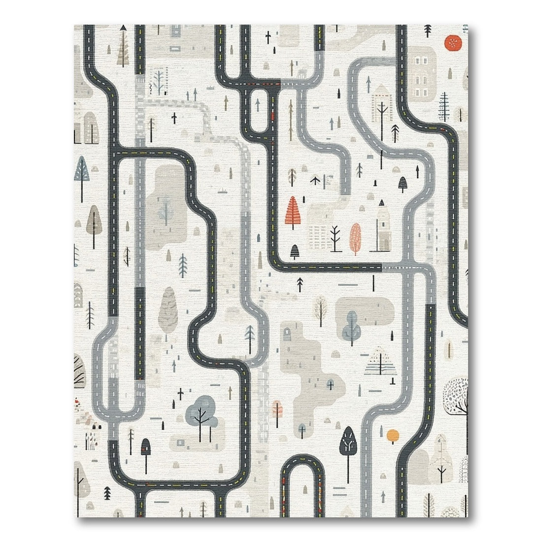 Whimsical Winding Roads Trees Cityscape Rug