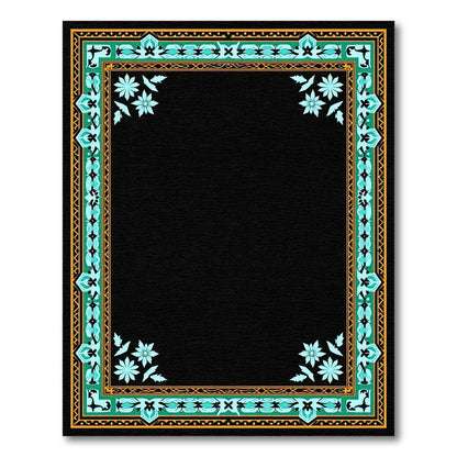 Turquoise And Gold Geometric Floral Frame Rug