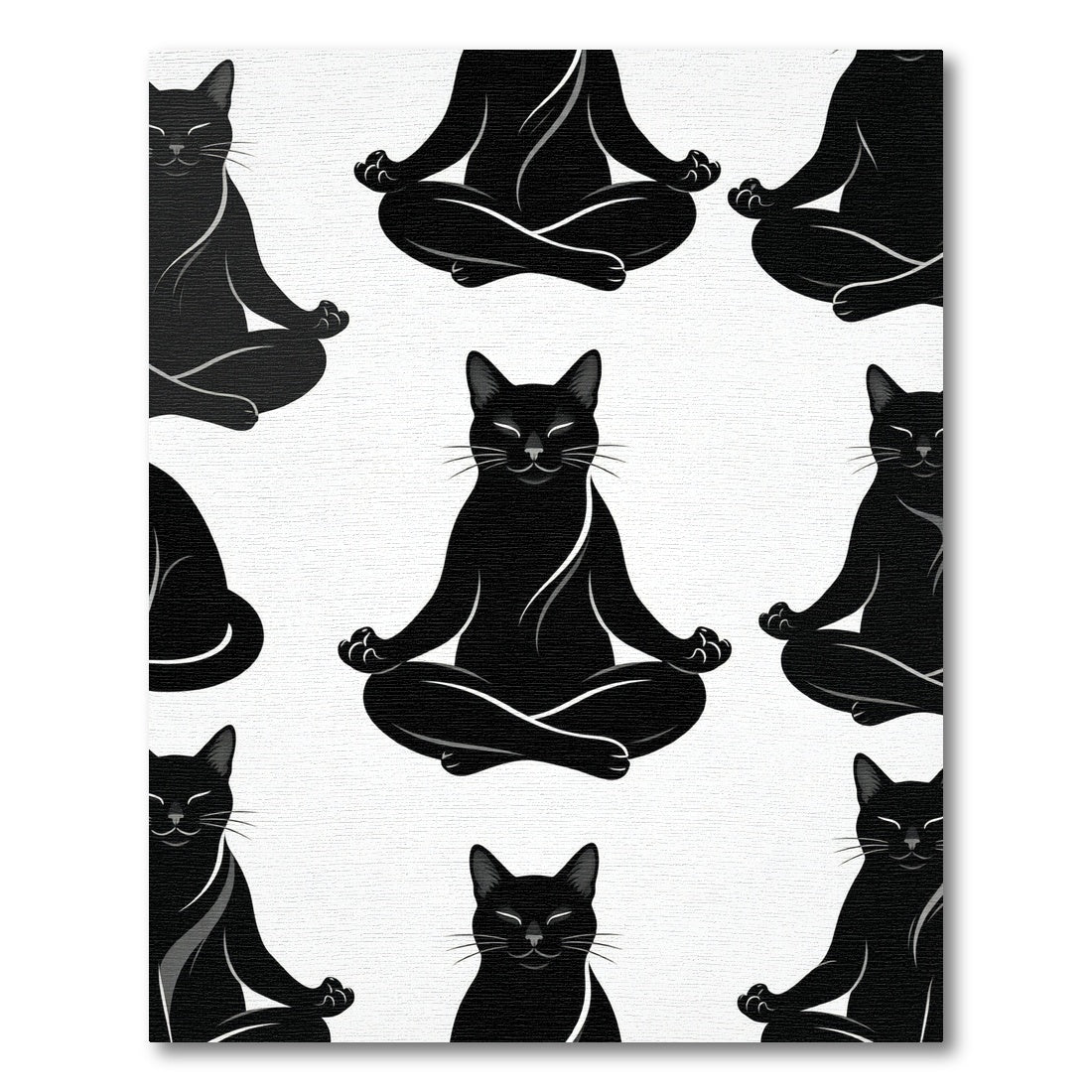 Black Zen Cat Meditation Art Rug