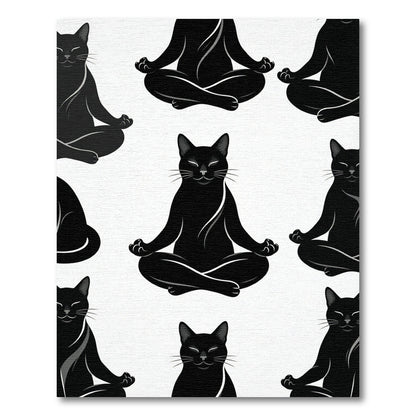 Black Zen Cat Meditation Art Rug