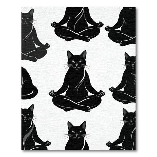 Black Zen Cat Meditation Art Rug