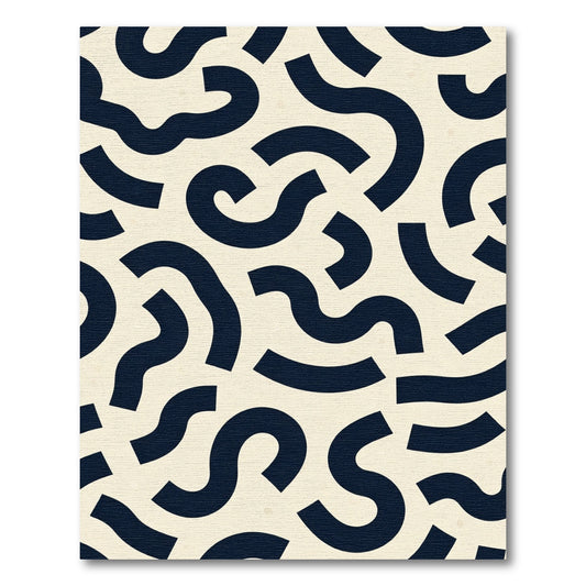 Cream Navy Abstract Swirls Rug