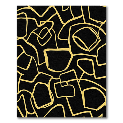 Black and Gold Abstract Organic Lines Rug
