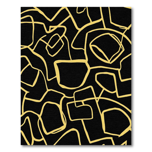 Black and Gold Abstract Organic Lines Rug