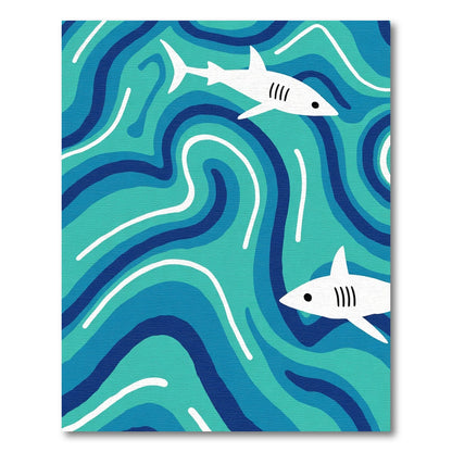 White Sharks Through Blue Waves Rug