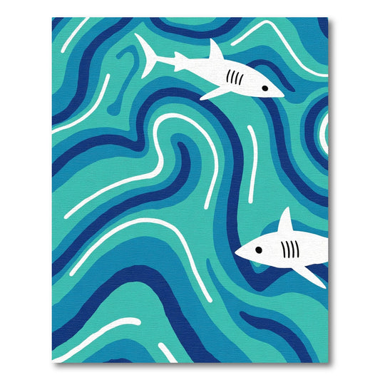 White Sharks Through Blue Waves Rug
