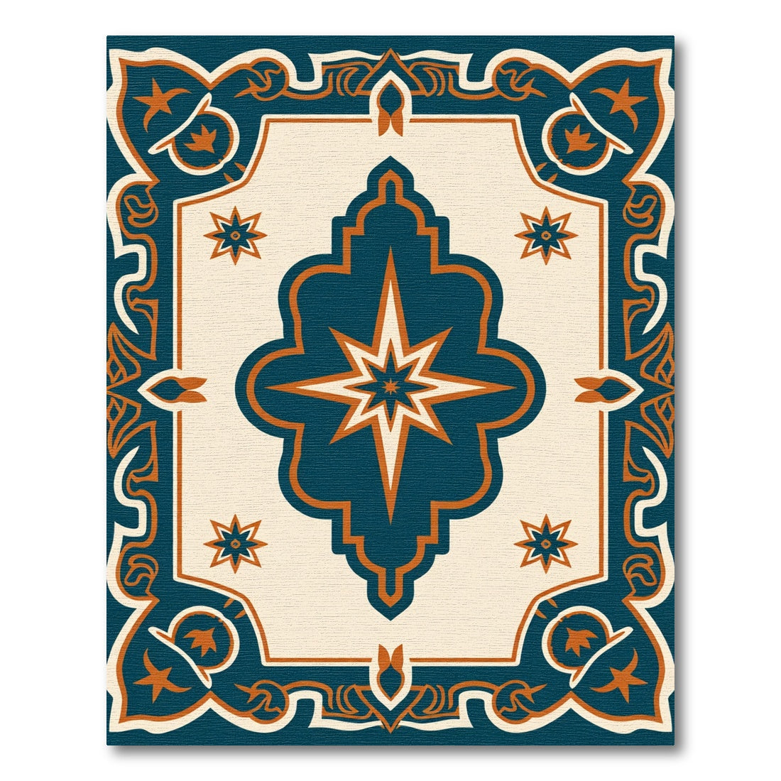 Teal Orange Starburst Medallion Rug