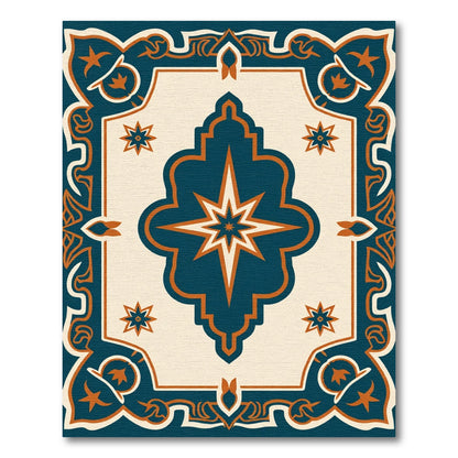 Teal Orange Starburst Medallion Rug