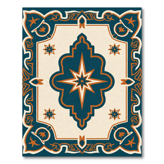 Teal Orange Starburst Medallion Rug