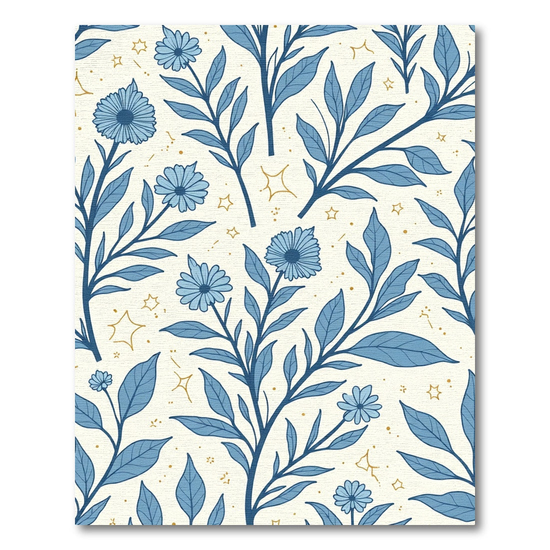 Whimsical Blue Floral Star Garden Rug